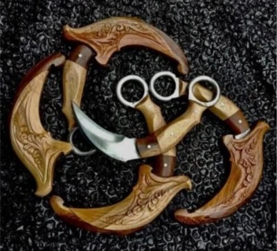 Ethnic Karambit Traditional Knife Carved Wood Cover Handmade Pencak Silat - Image 1 of 3