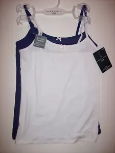 Laura Ashley Camisoles Girls 30/S White Navy Blue Bow Cotton Blend New - Picture 1 of 5