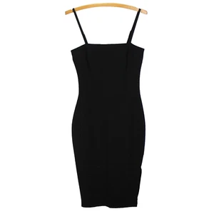 Lulus Paulina Bodycon Midi Dress Size S Black Ponte Knit Square Neck Side Slit - Picture 1 of 5