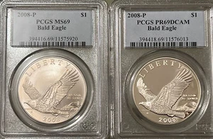 2008-P PCGS PR69-MS69 Bald Eagle 2 Commemorative Silver Dollars - Picture 1 of 7