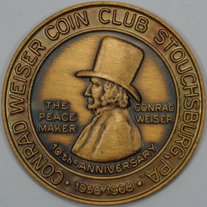 1968 Conrad Weiser Coin Club Stouchsburg PA Lutheran Church Medal (#1) - Picture 1 of 2