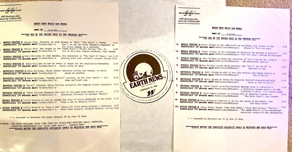 2/10-17/86  EARTH NEWS FEATURES 4 PT ROBIN WILLIAMS, 2 PT LITTLE RICHARD FEATURE - Image 1 of 1