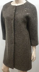 Abrigo Chaqueta HERNO Caqui Marrón Mezcla Lana Virgen Lentejuelas Adornado 44 UK12 - Imagen 1 de 12