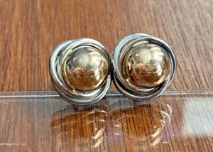 Vintage PETER BRAMS DESIGNS Modernist 14K Gold Sterling Silver Earrings Pierced - Picture 1 of 6