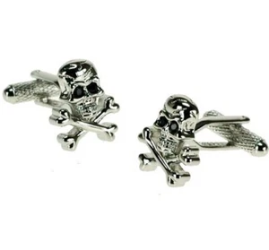 Gothic Skull Cufflinks, Men's Stainless Steel Punk Skull Crossbones Pirate Cuffs - Picture 1 of 9
