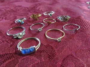 Silver & Gold Girls Crystal & Stone Fashion Rings Lot of 10 Assorted - Picture 1 of 3