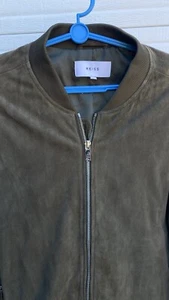 Reiss Suede Men’s Bomber Jacket - Olive Green - Medium - Picture 1 of 14