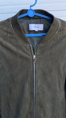 Reiss Suede Men’s Bomber Jacket - Olive Green - Medium - Image 1 of 4