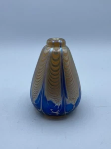 Beautiful VTG Maytum Studio Glass Perfume Bottle Bud Vase Feathered Iridescent - Picture 1 of 5