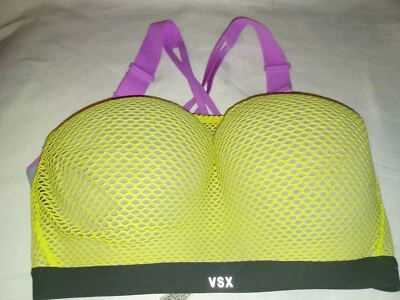 Victoria’s Secret VSX Sport Knockout Bra 32DDD Push up Gym sexy NEON Yellow Mesh - Image 1 of 4