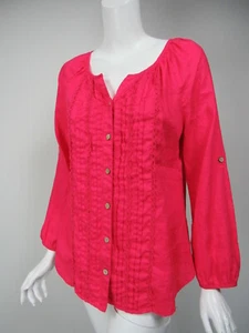 Camisa SOFT AROUND Magenta Lino Pintuck Encaje Borde Botón Frontal PS Petite S - Imagen 1 de 2