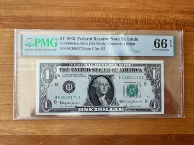 Fr 1900-Hm MULE 1963 $1 FRN H02602173A bp435 PMG 66EPQ ST. LOUIS - Image 1 of 2