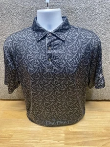Black Quail Golf Shirt Men M Oil Derrick Print Performance Polo Stretch LOGO - Picture 1 of 14