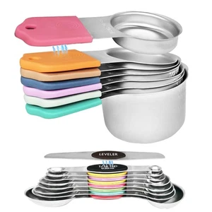 Multicolor Magnetic Measuring Cups and Spoons Set, Stainless Steel Dual Measu... - Picture 1 of 6