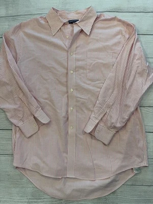 Camisa Lands End Para Hombres 17.5 33 Rosa Blanco Rayas Botón Frontal Vestido Informal Oficina Foto 1 de 4