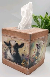 Farmhouse Tissue Box Holder Country Farm Animals Handmade w Pig Cow Goat Sheep   - Picture 1 of 13