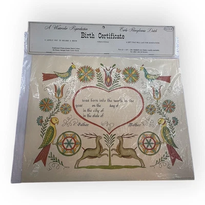1967 Jacob Zook Hex Birth Certificate Blank Pennsylvania Dutch The Birds NOS - Image 1 of 4