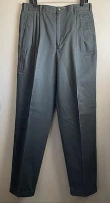Винтажные мужские брюки Haggar Chino W34XL33 свободного покроя зеленые плиссированные 100% хлопок - Изображение 1 из 4