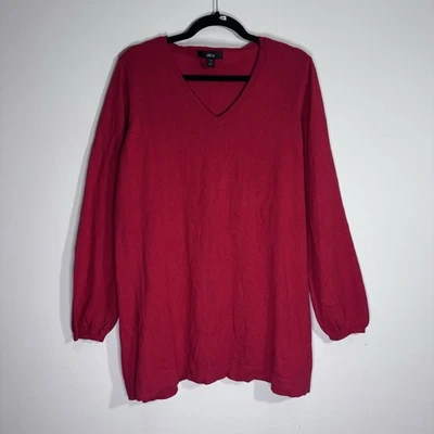 Ellos Plus 18/20 V-Neck Tunic Sweater Red Rayon Blend Long Sleeve Knit Foto 1 de 4