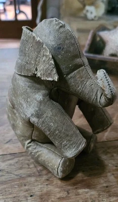 Antique Vtg 19th C 1800s Folk Art Stuffed Elephant Childs Toy Hand Sewn Leather - Image 1 of 4