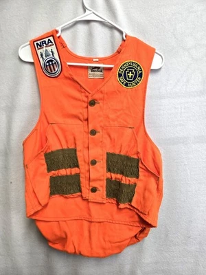 DUXBAK VTG ORANGE HUNTING VEST WITH PATCHES IN SMALL 40" CHEST - Image 1 of 2