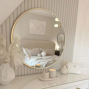24 in. W x 24 in. H Gold Vanity Round Wall Mirror Aluminum Alloy Frame Bathroom - Picture 1 of 10
