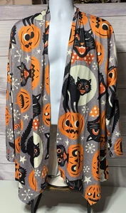 Halloween Cat Pumpkin Women's Draped Wrap Open Front Relaxed Cardigan 2XL - Picture 1 of 21