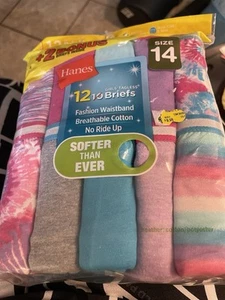 NIP Hanes Girls 12 pack Tagless Briefs Super Soft Cotton Size 14 - Picture 1 of 3