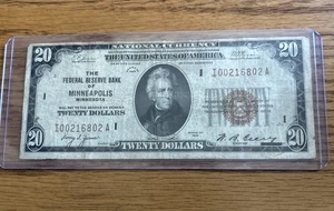 1929 $20 FRBN - FEDERAL RESERVE BANK NOTE / MINNEAPOLIS - Picture 1 of 6