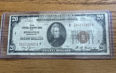 1929 $20 FRBN - FEDERAL RESERVE BANK NOTE / MINNEAPOLIS - Image 1 of 4