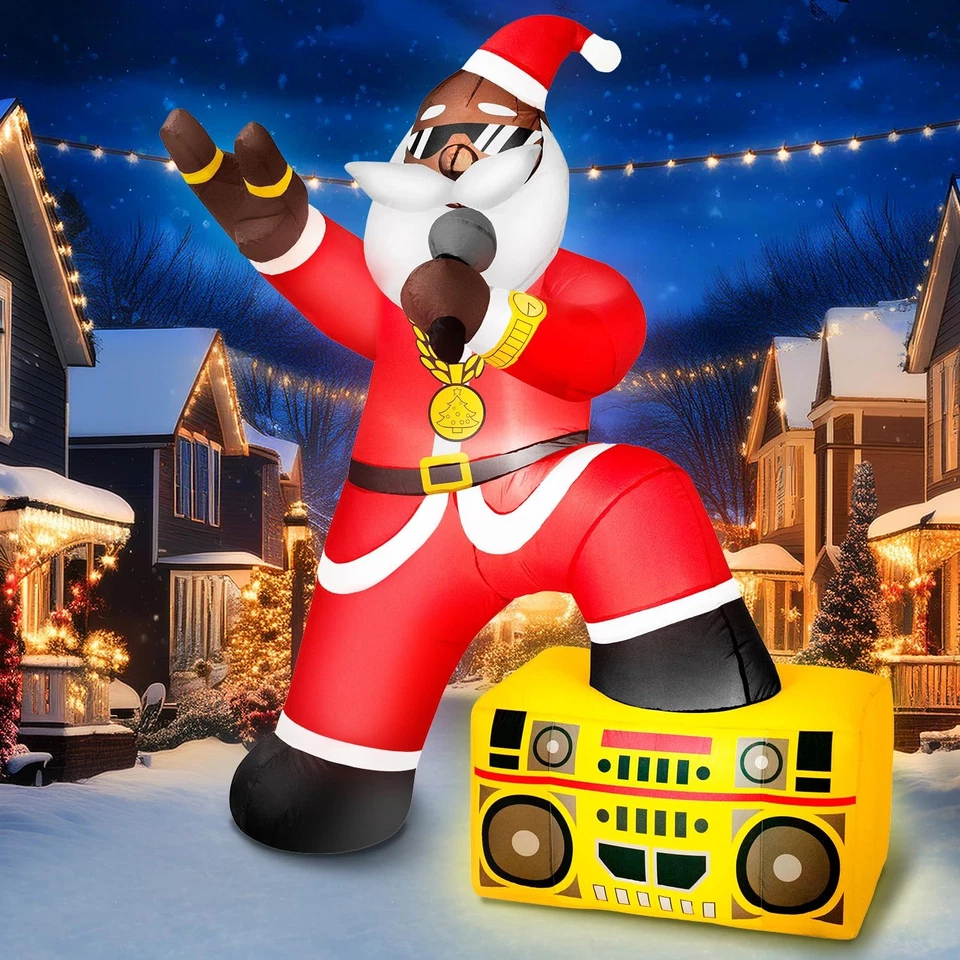 Inflables de Navidad 6 pies negro Santa Rapper 2025 NUEVO LED decoración exterior Foto 1 de 4