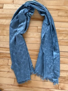 Coach Signature C Monogram Jacquard 70% Wool 30 % Silk Scarf Dk Turquoise 68X25 - Picture 1 of 4