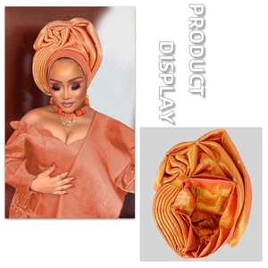 Marokko Aso Oke afrikanische plissierte Kopfbinde Kappe Auto Gele Hochzeit Damen Turban Hut - Bild 1 von 40