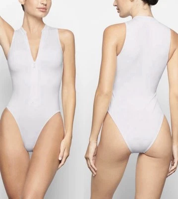 Skims Signature Natación Cremallera Frontal Sin Mangas Una Pieza Blanco XL Foto 1 de 4