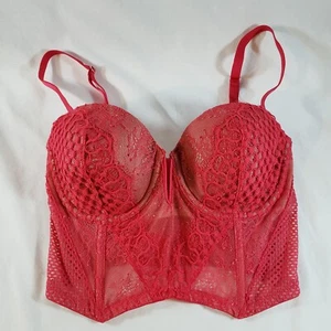 Victoria's Secret 32DD Strapless Bustier Longline Bra Red Lace Overlay - Picture 1 of 6