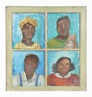 M. Sheehan Art Folk Peinture sur Fenêtre Verre Portraits Afro-Américains Vintage