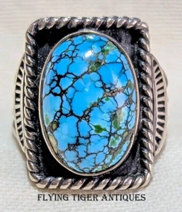 Old Pawn 1940s-50s Navajo Silver & Godber-Burnham Gem Grade Turquoise Ring - Picture 1 of 5