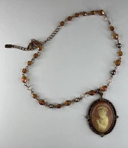 Collar Vintage 1928 Cameo Con Cuentas Y Diamantes De Imitación - Imagen 1 de 7