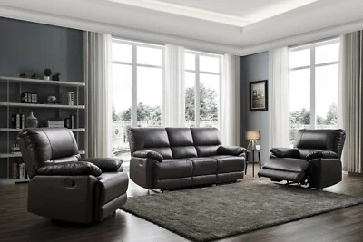 SC FURNITURE LTD Black High Grade Real Leather Reclining Sofa Suite - OREGON