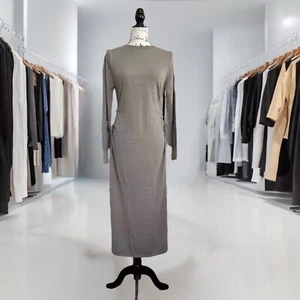 ZARA Long Dress Latte Color Women’s Round Neck Long Sleeves Cut Out Waist Size S - Picture 1 of 5