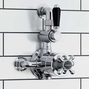 Twin Shower Valve Thermostatic Downton Return Wall Bend Chrome Black ENKI T100 - Picture 1 of 8
