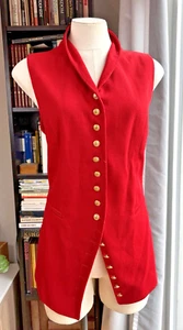 Vintage Betty Barclay Waistcoat Red Wool Blend Vest Gold Buttons Women's S/M - Picture 1 of 11