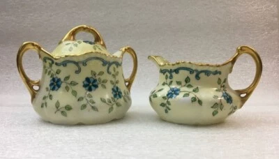 Antigua crema floral y azúcar de porcelana Bauer & Pfeiffer Würtemberg Württemberg Foto 1 de 4
