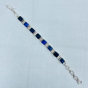 925 Sterling Silver Blue Tanzanite Gemstone Handmade Jewelry Chain Bracelet - Picture 1 of 4