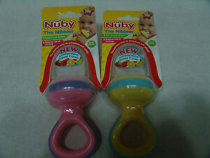  LOT OF 2 NUBY THE NIBBLER BPA FREE PINK/PURPLE & YELLOW/BLUE NEW 