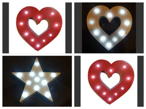 HEART SHAPE AND STAR SHAPE LIGHTS LED WHITE WOODEN STANDING / HANGING UK - Picture 1 of 15