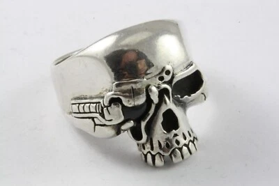 Anello Teschio Classico Tattoo Biker 925 Argento Reale / 209 - Immagine 1 di 4