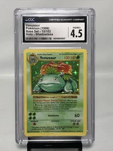 Pokémon TCG Venusaur Base Set 15/102 (CGC 4.5 VG/EX+) Holo Shadowless Rare - Picture 1 of 4