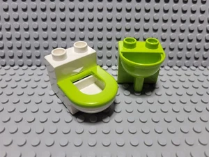 LEGO Duplo White and Lime Green Bathroom Toilet and Sink - Picture 1 of 1