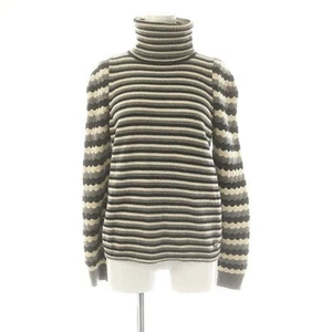 CHANEL Coco Mark Plate Cashmere Striped Turtleneck Knit Sweater Long Sleeve 36 - Picture 1 of 5
